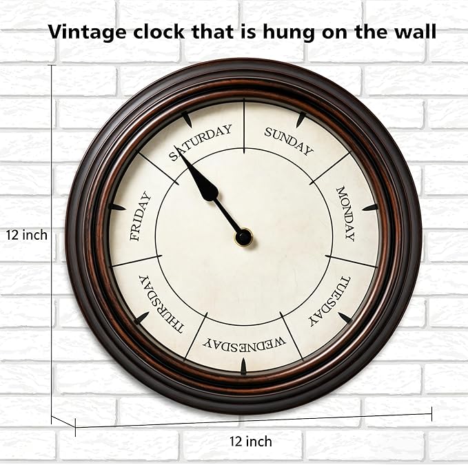 12-Inch Day of Week Wall Clock, Decorative Retirement Clock Gift - Image 2