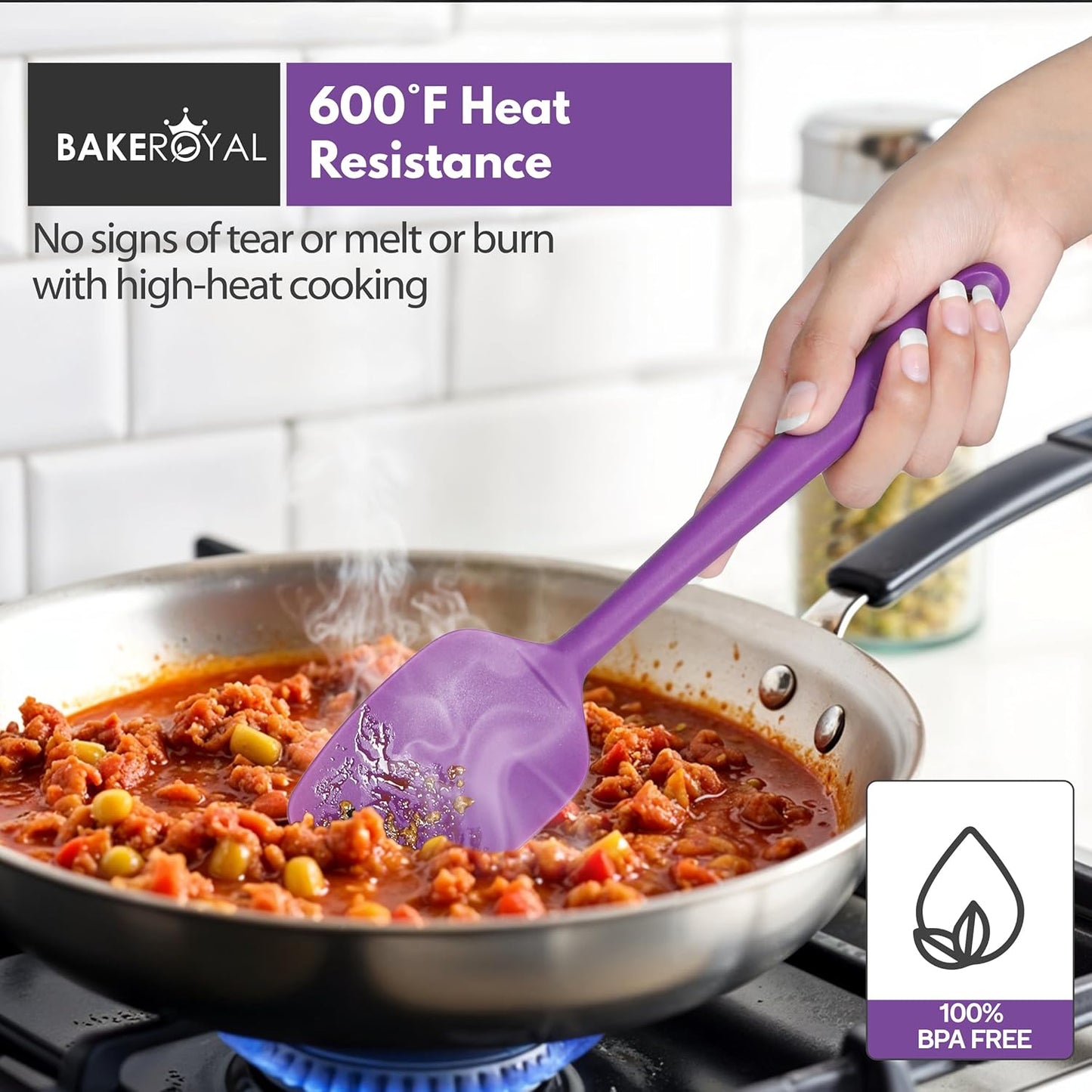 Silicone Spatula Set - 4-Piece Rubber Spatulas Silicone Heat Resistant 600°F for Everyday Task - Seamless Design Kitchen Spatulas for Nonstick Cookware - Purple