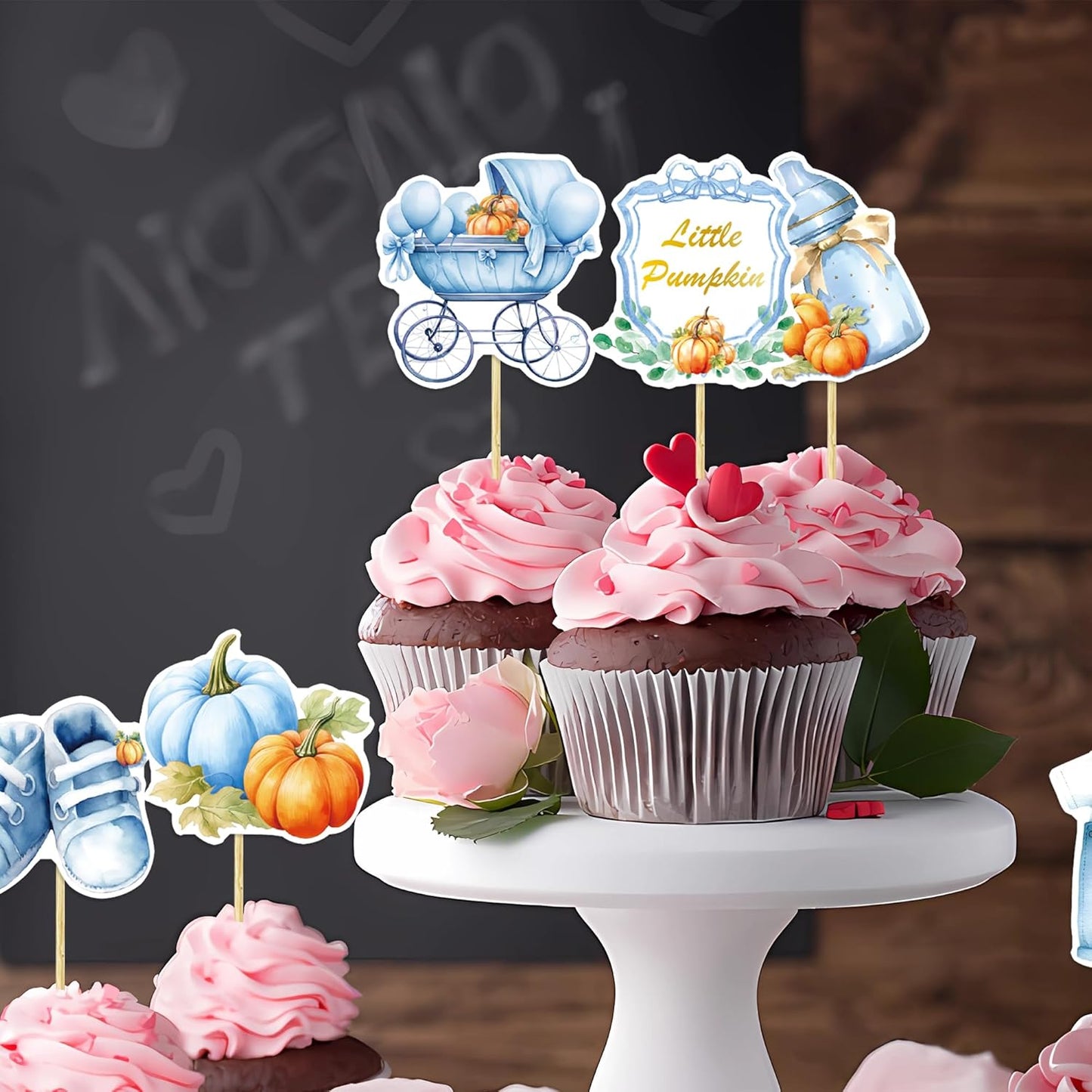 36Pcs Little Pumpkin Cupcake Toppers Blue Pumpkin Cupcake Picks Little Pumpkin Baby Shower Cake Decorations Thanksgiving Party Cake Decorations Kids Birthday Party Supplies