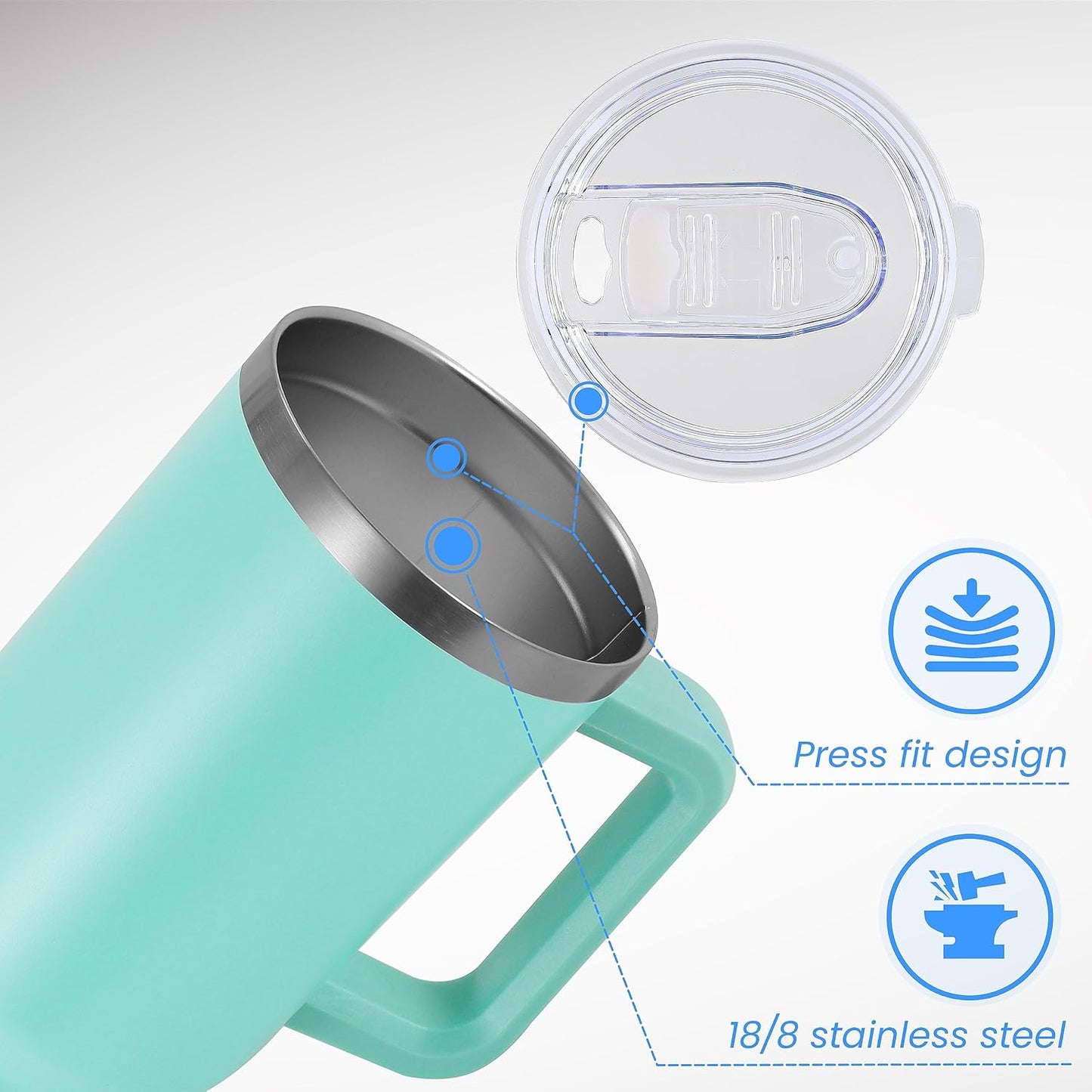 DOMICARE 40 oz Tumbler with Handle and Straw, Stainless Steel Tumbler with Lid and Straw, Reusable Vacuum Insulated Cup, Travel Coffee Mug, Mint Green, 4Pack