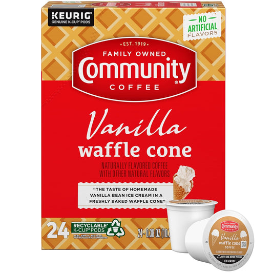 Community Coffee Vanilla Waffle Cone Ice Cream Flavored, 24 Count Coffee Pods, Compatible with Keurig 2.0 K-cup Brewers, 24 Count (Pack of 1)