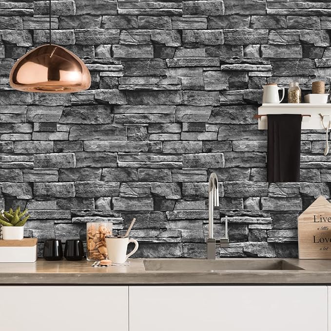 Jeweluck Grey Brick Wallpaper Peel and Stick Wallpaper 17.7inch×236.2inch Faux - Image 3