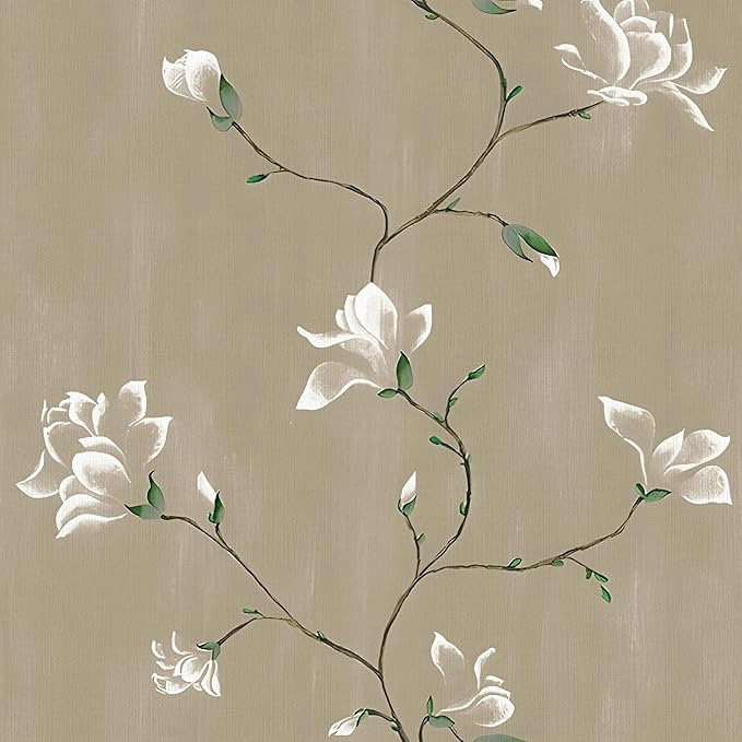 Laatse Floral Wallpaper Peel and Stick 17.5" x 118" Khaki Floral Contact Paper by Laatse