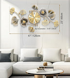 Wall Clocks for Living Room Decor, Large Wall Clock, 3D Creative Metal Ginkgo - Image 2