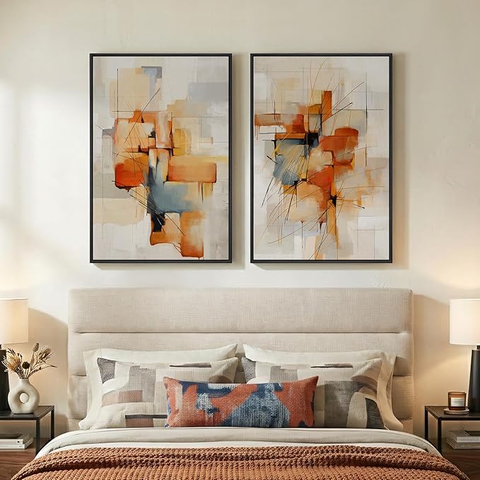 Large Framed Abstract Canvas Wall Art, 2 Piece Modern Prints Paintings Artwork - Image 2