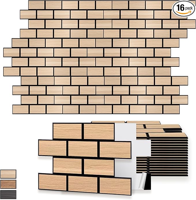 WoveN SounD Brick Acoustic Wall Panels, 16 Pack 16x12 Inch, PVC Wood Grain by WovenSound