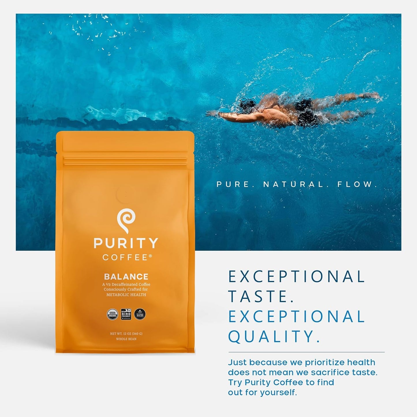 Purity Coffee BALANCE 2/3 Decaf Medium Roast Ground Coffee (12oz Bag) - Specialty-Grade Mountain Water Processed Decaf + Regular Arabica Blend- USDA Certified Organic Decaffeinated - Third Party Tested for Mold, Mycotoxins, Pesticide Residue