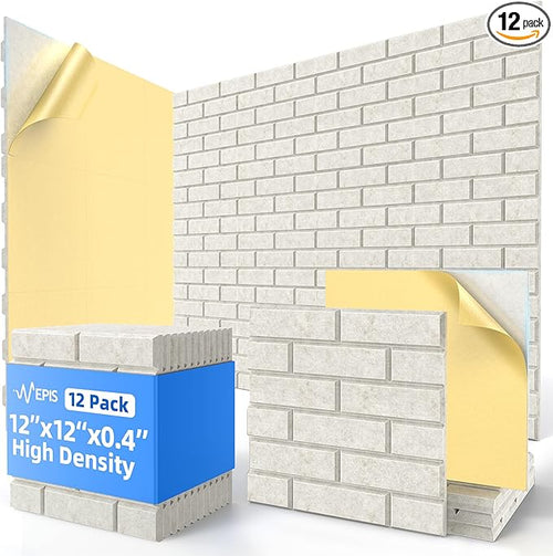 12 Pack Acoustic Panels with Self Adhesive, Soundproof Wall Panels, Brick Sound by NEPIS