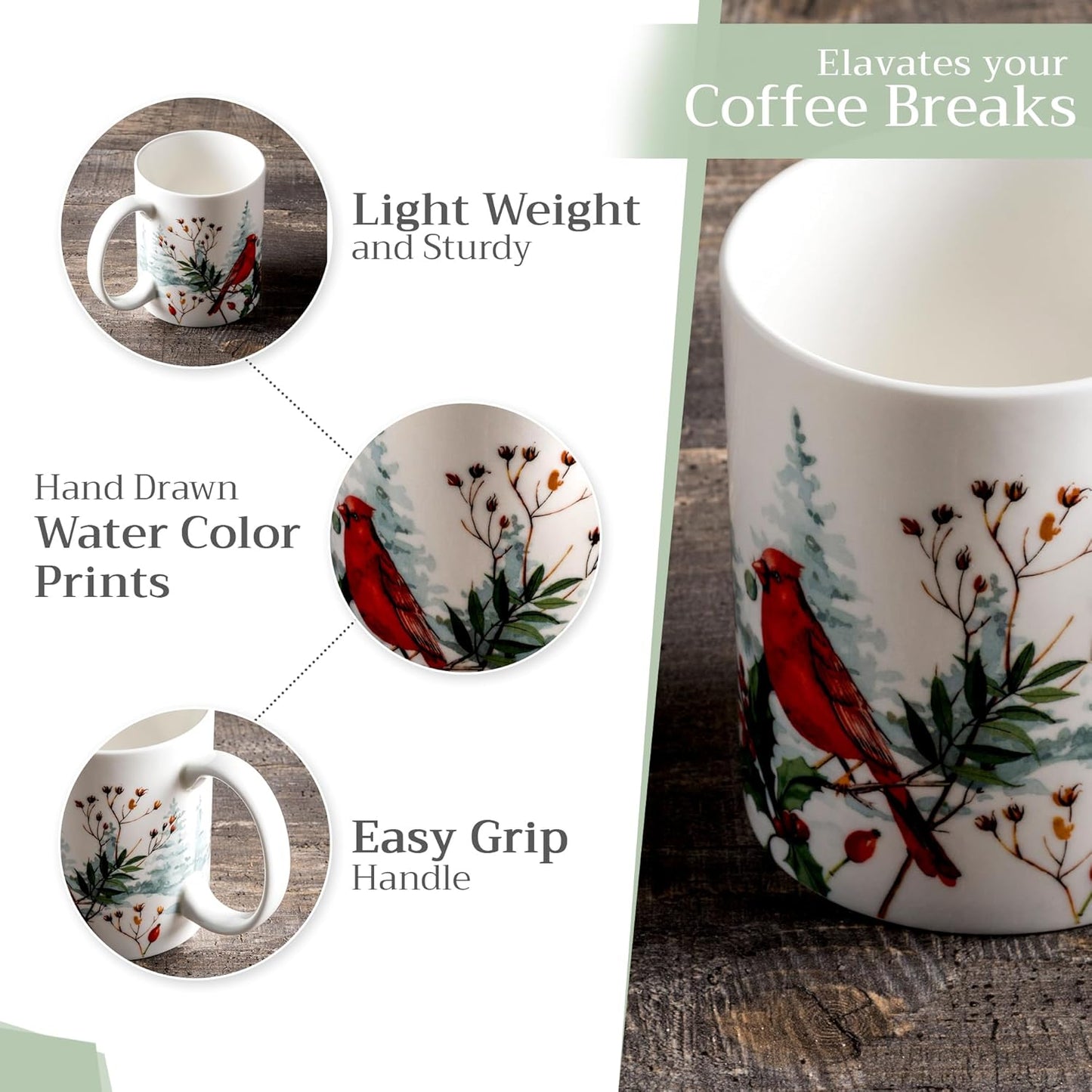 Maison d' Hermine Coffee Mug with Handles Fine Bone China Mugs Pack of One Tea Cups for Hot Beverages Cappuccino Latte Home Restaurant Office Perfect for Gift (Morzine - Morzine, 12 Ounce)