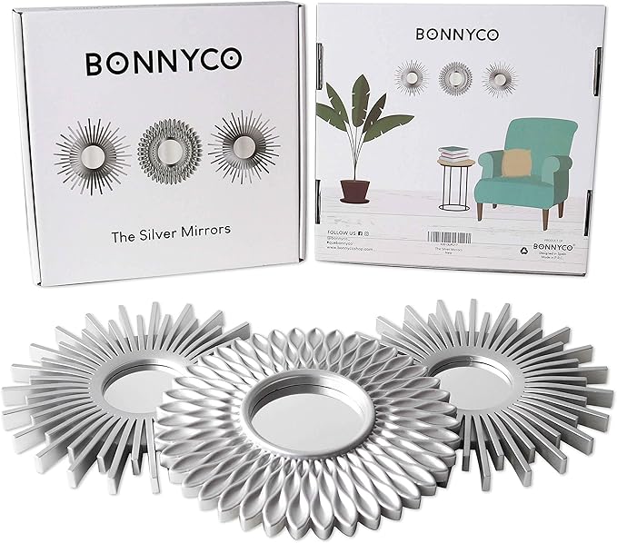 BONNYCO Wall Mirrors Pack of 3 Round Silver Mirrors - Image 2