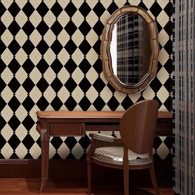 Simon&Siff Retro Checkered Peel and Stick Wallpaper Black and White Cream by SimonSiff