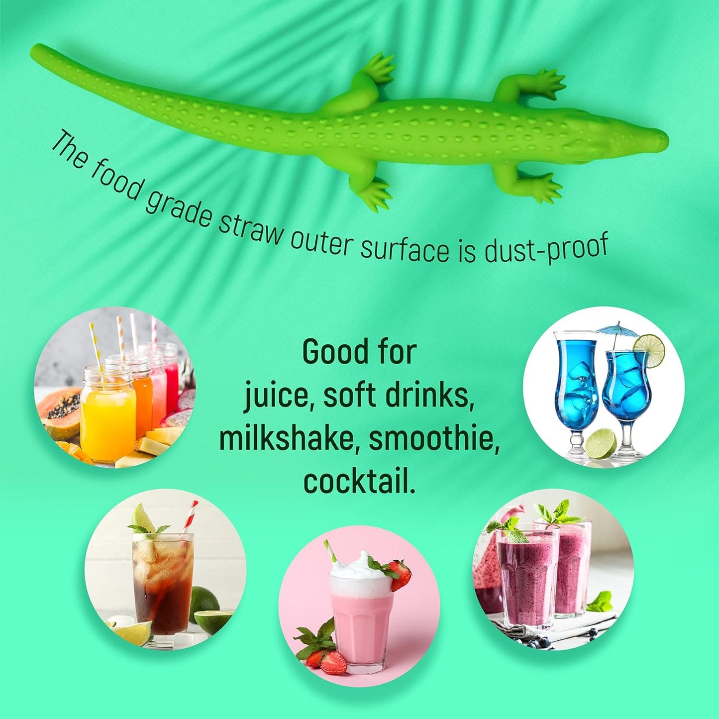 Hoobbe Silicone Reusable Animal Straw for kids, Fun and cute for Pool Side Party, Birthday Party, Under the Sea Party, BPA Free, Dust-Proof and Dishwasher Safe (Crocodile), 1 straw per pack