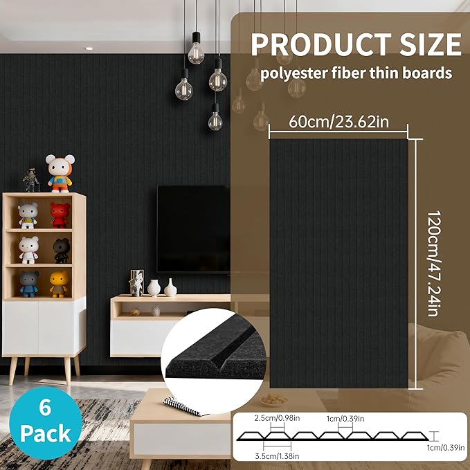 EVERECO 6 Pack Large Acoustic Panels, 47.2×23.6×0.4 inches, Soundproof Panels - Image 3