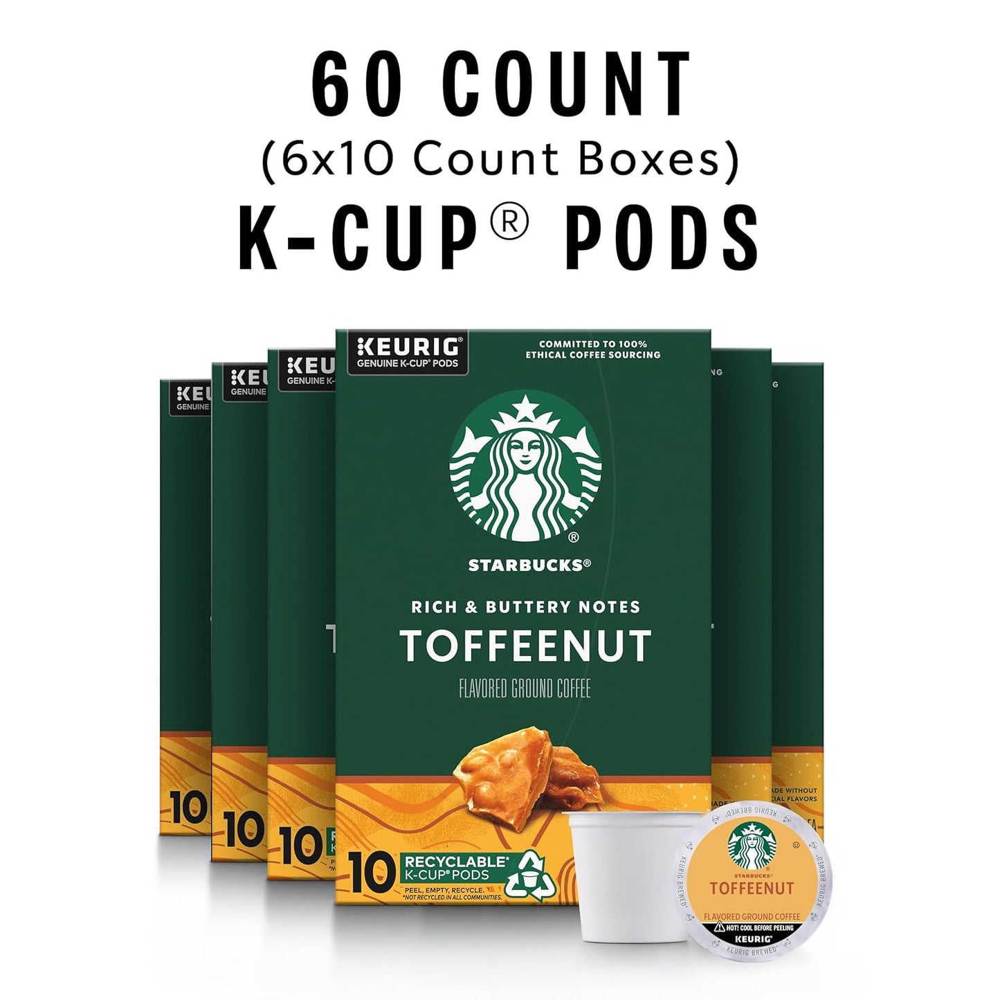 Starbucks Medium Roast K-Cup Coffee Pods — Toffeenut for Keurig Brewers — 10 Count (Pack of 6)