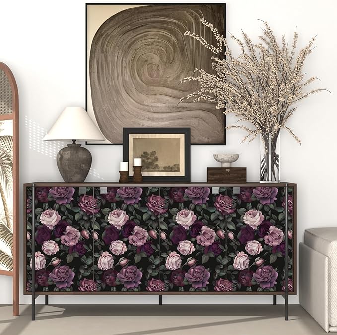 Laatse Purple Floral Peel and Stick Wallpaper Vintage Rose Contact Paper - Image 3