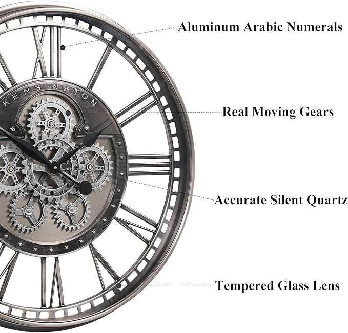 CLXEAST 28 Inch Original Real Moving Gear Wall Clock Roman Numerals, Oversized - Image 3