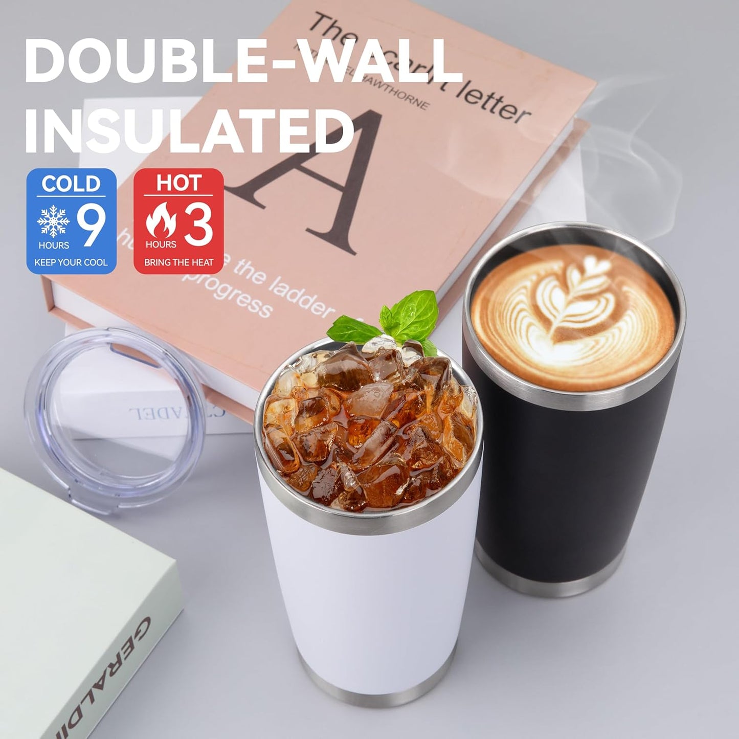 HASLE OUTFITTERS 20oz Stainless Steel Tumblers Bulk, Insulated Travel Cup with Lid, Double Wall Vacuum Coffee Mug for Cold & Hot Drinks 4 Pack, Light Purple