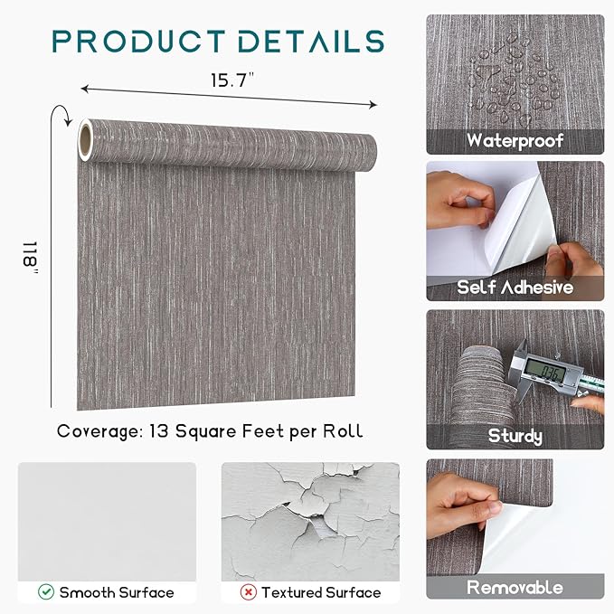 VEELIKE Lustre Brown Grasscloth Peel and Stick Wallpaper Textured Grasscloth - Image 8