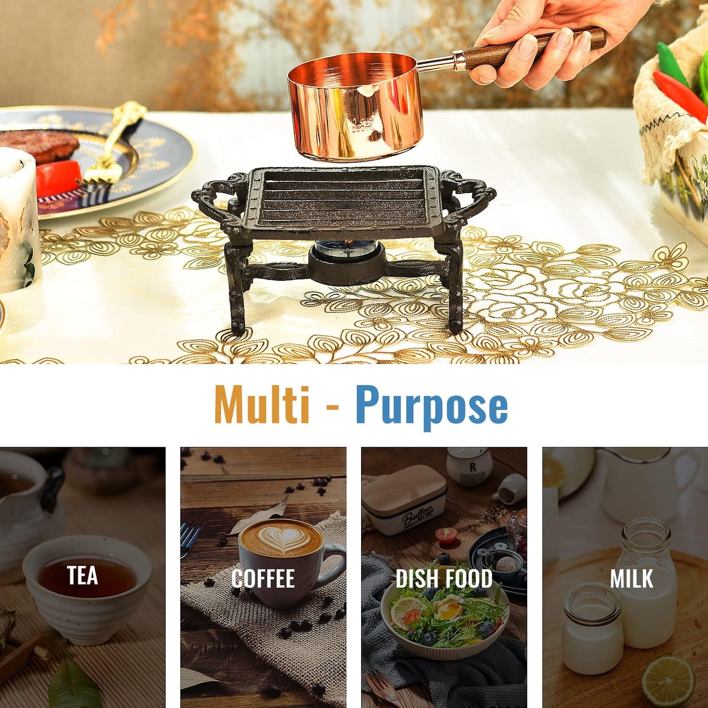 Sungmor Heavy Duty Cast Iron Teapot Dish Warmer Stable Holder for Tealight Stand | Tealight Warmer Decorative Stove for Villa Yard Balcony-Square