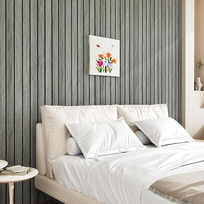 Grey Wood Grain Slat Panels for Interior Wall Decor 197"x23.6" Peel and Stick - Image 7