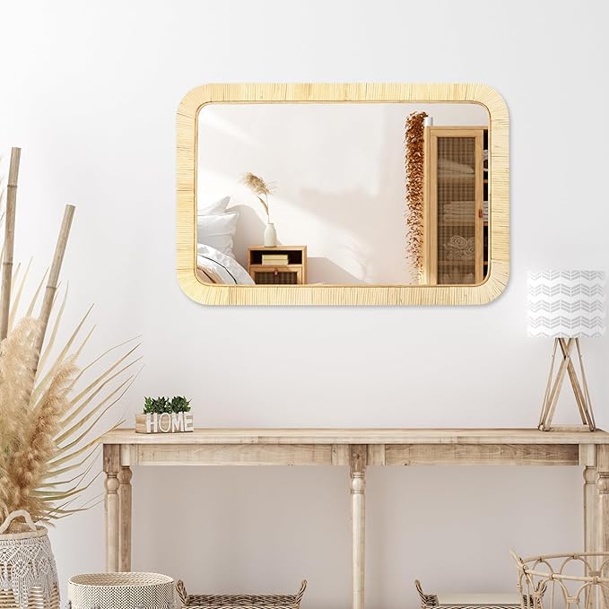 PERFNIQUE Rattan Mirror, Decorative Wall Nursery Decor, Rustic Farmhouse - Image 8