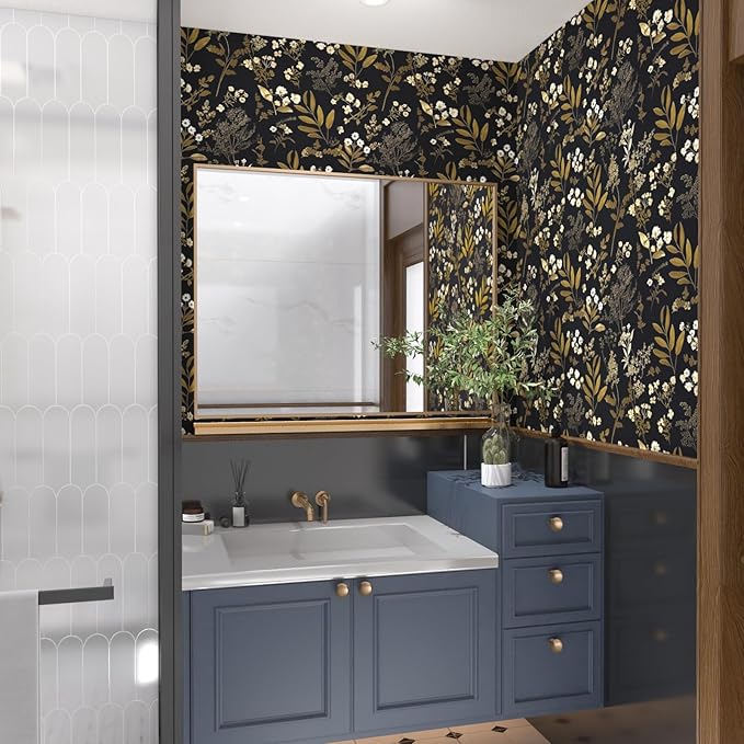 Laatse Leaf Wallpaper Peel and Stick Dark Floral Wallpaper 17.5in x 197in - Image 2