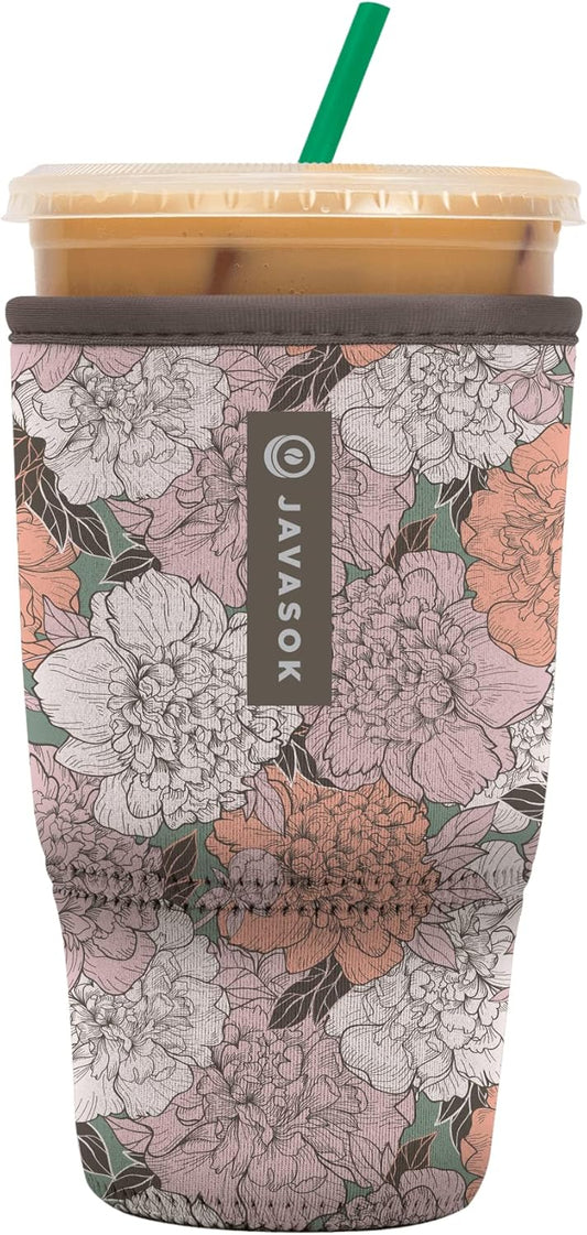 Sok It JavaSok Iced Coffee & Cold Soda Insulated Neoprene Cup Sleeve (Carnations, Large: 30-32oz)