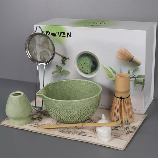Matcha Whisk Set, 8-Piece Japanese Matcha Set - Ceremony Matcha Set with Matcha Sifter, Matcha Bowl, Whisk Holder, Matcha Whisk, Scoop & Magnetic Gift Box for Matcha Lovers - Matcha Kit