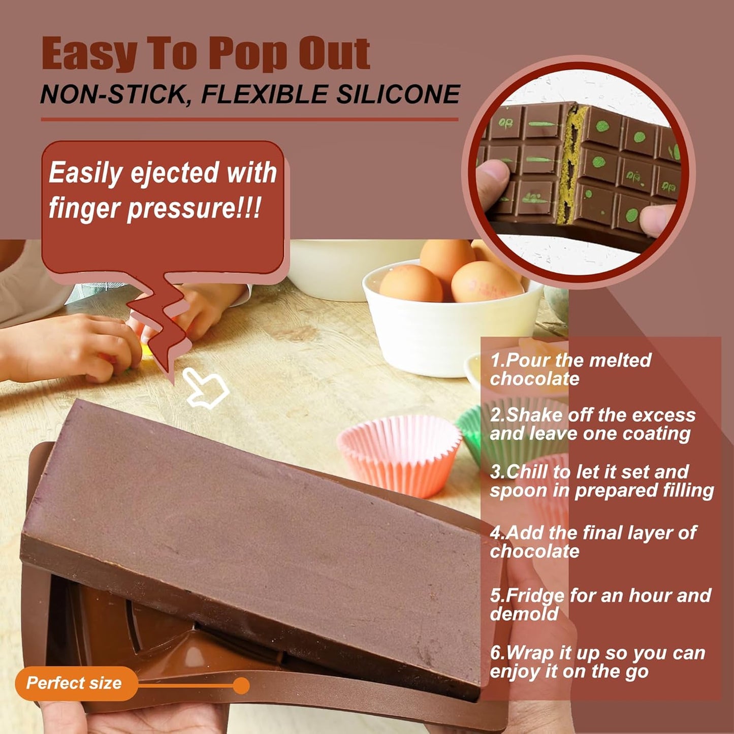 2 Pack Deep Chocolate Bar Molds Silicone,Large Stuffed Dubai Pistachio Deep Bar Moulds Kit 1 Inch Thick Big，for Homemade Making Bar Candy Bar Bpa Free DIY.