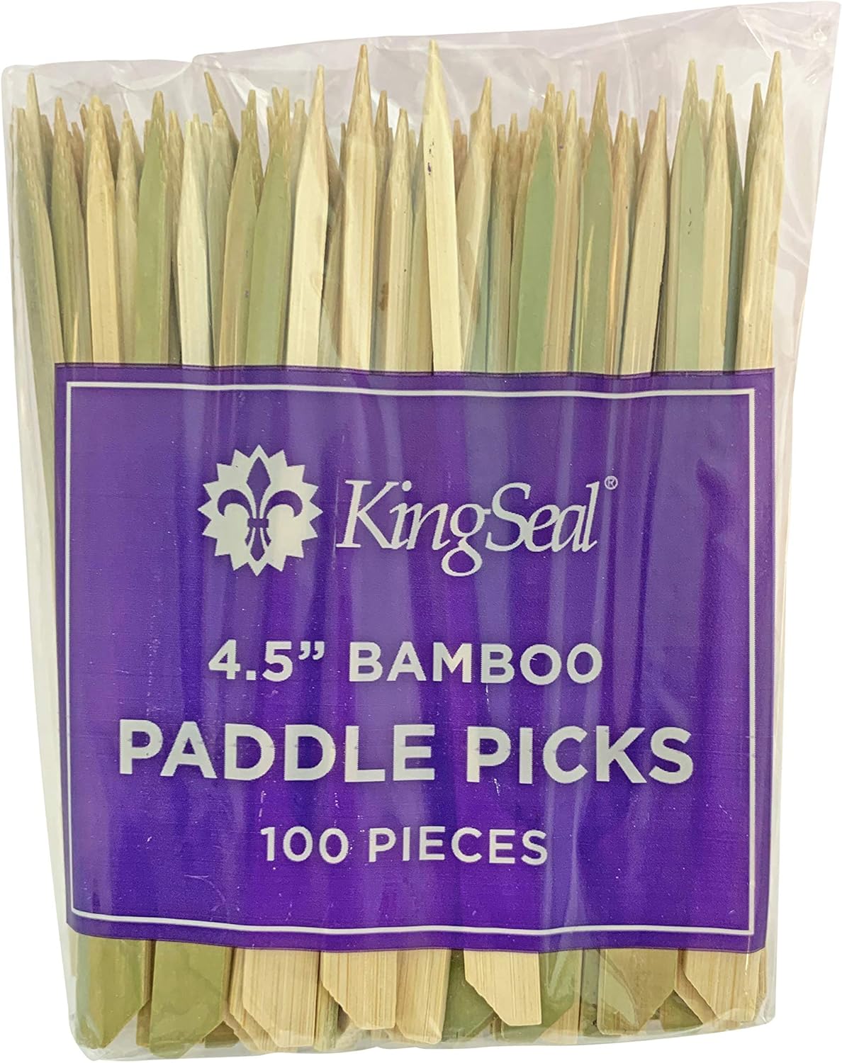 200 Count | KingSeal Natural Green Bamboo Wood Paddle Picks, Skewers for Appetizers and Cocktails, 4.5 Inches - 2 Packs of 100