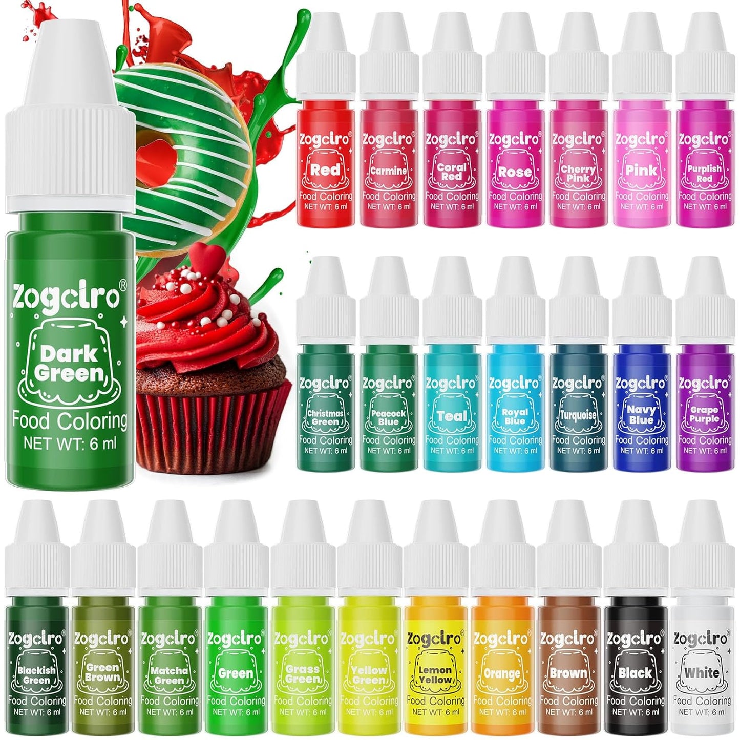 Food Coloring Liquid - 26 Vibrant Colors Food Dye, Tasteless Concentrated Food Coloring for Icing, Cake Decorating, Baking, Fondant, Baking supplies Supplies - 0.25 Fl. oz