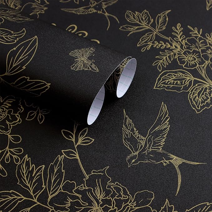 Froluya Black and Gold Wallpaper Peel and Stick Wallpaper 17.7"x196.8" Vintage by Froluya