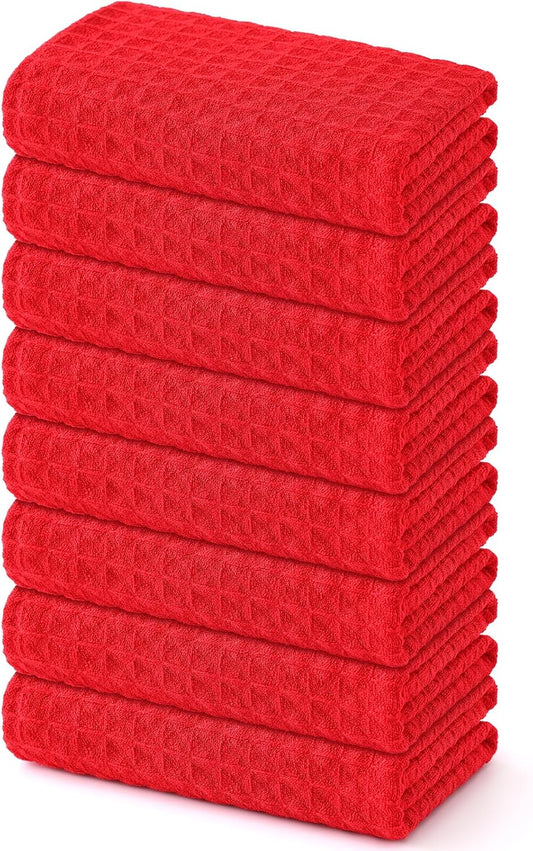 Homaxy Microfiber Waffle Weave Kitchen Towels, 16 x 28 Inch Ultra Absorbent and Solid Color Dish Towels, 8 Pack, Red