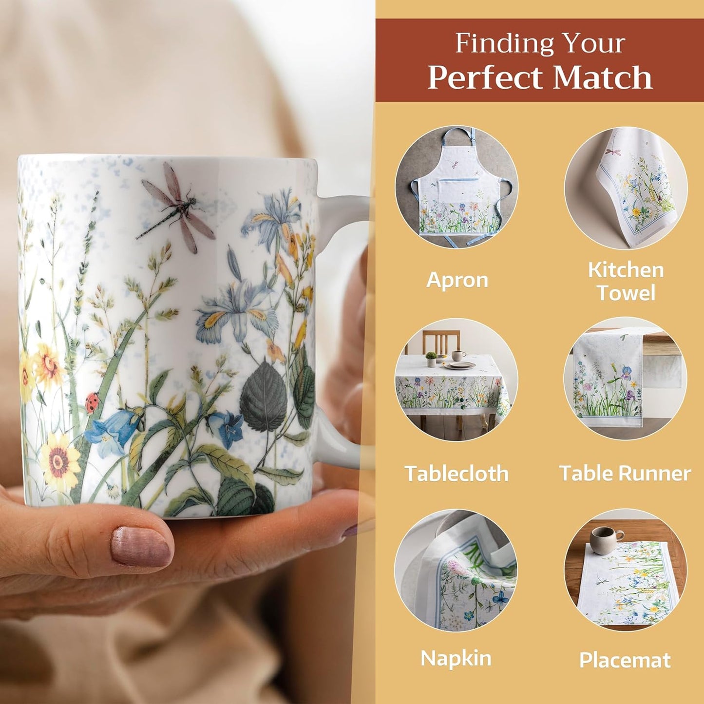 Maison d' Hermine Coffee Mug with Handles Fine Bone China Mugs Pack of One Tea Cups for Hot Beverages Cappuccino Latte Home Restaurant Office Perfect for Gift (Fleurs De Mai - Prairie, 15 Ounce)