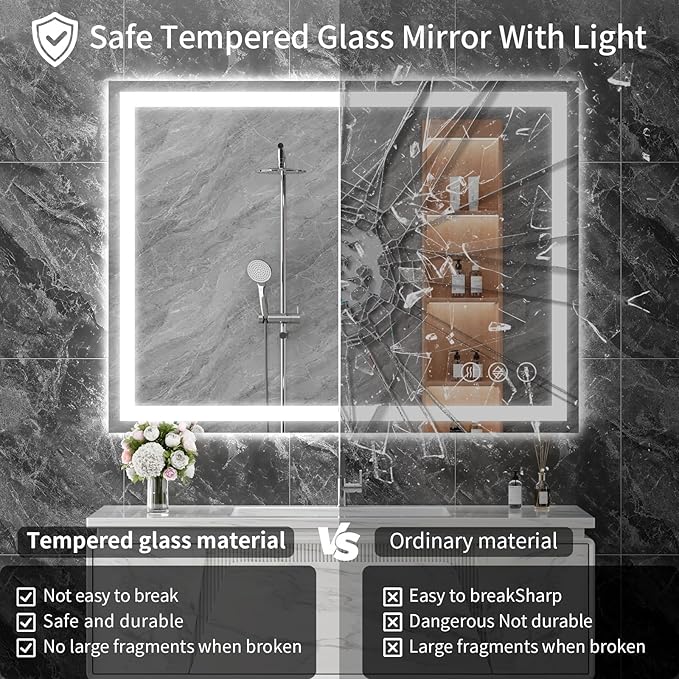 Koonmi 36"x36" LED Mirror for Bathroom, 90CRI Anti-Fog Vanity Mirror - Image 4