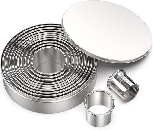 Round Cookie Biscuit Cutter Set 12 Pieces Graduated Circle Pastry Cutters 18/8 Stainless Steel Cookie Cutters1inch - 4 1/2inch Donut Cutter Ring Molds