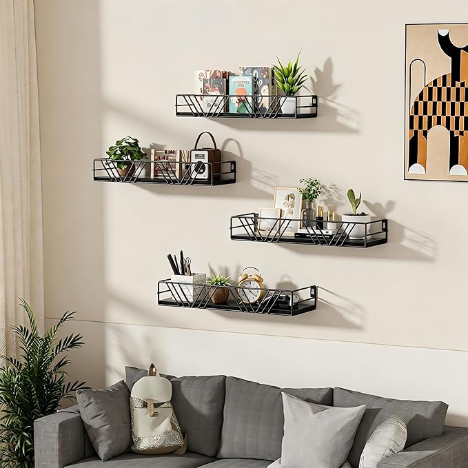 Floating Shelves for Wall, 4 Sets Rustic Wall Mounted Shelves - Image 2