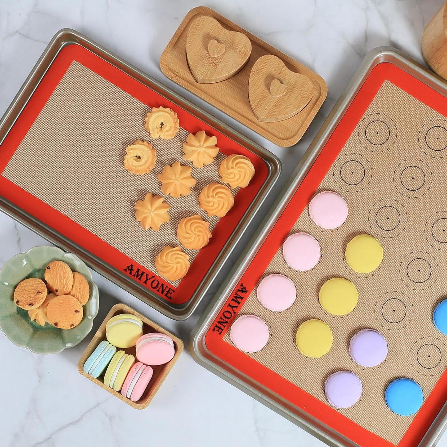 Silicone Baking Mats Set of 4, Non Stick Reusable Silicone Liners for 11" x17" Half Sheet and 8" x 12" Quarter Sheet for Baking Macaron/Cookie/Bread/Pastry