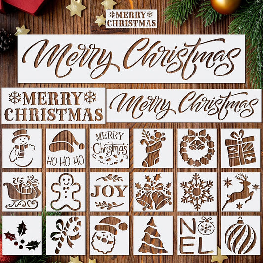 clothmile 21 PCS Merry Christmas Stencils for Painting Christmas Stencils Template Plastic Reusable Stencils for Christmas Decor Fabric Canvas Furniture, Wall, Window, Fabric, Wood DIY Home Decor