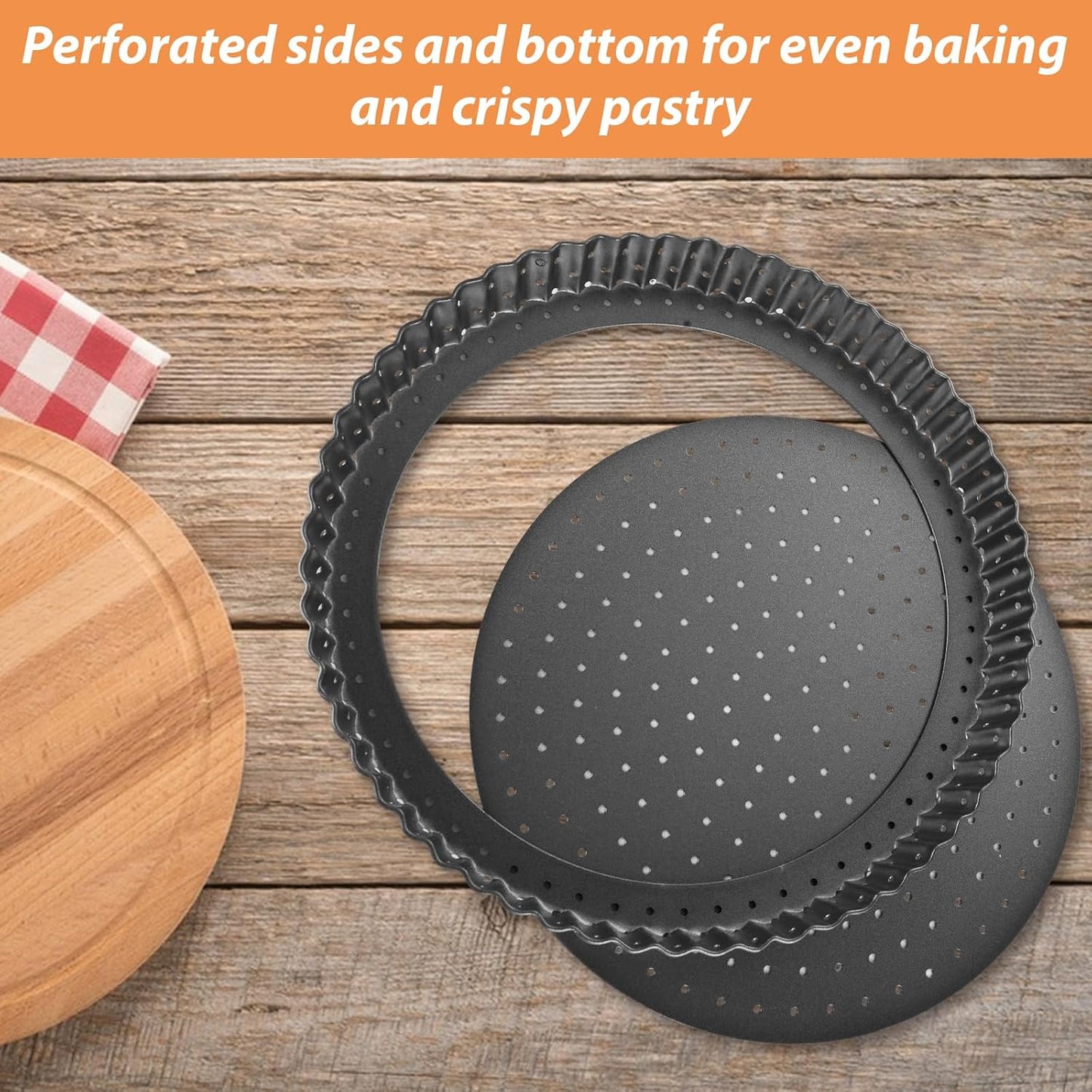 2Pcs Tart Pan 9 Inch Removable Bottom, Non-Stick Quiche Pan with Perforated Holes, Carbon Steel Quiche Baking Dish Fluted Tart Mold for Pies, Tarts and Quiche Baking