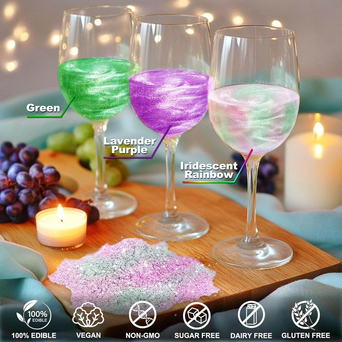 Edible Glitter - 3 Colors Luster Dust Edible, Food Grade Iridescent Glitter for Drinks, Christmas Shimmering Glitter for Cake Decorations, Cocktails, Fondant, Party, Jello - 5g