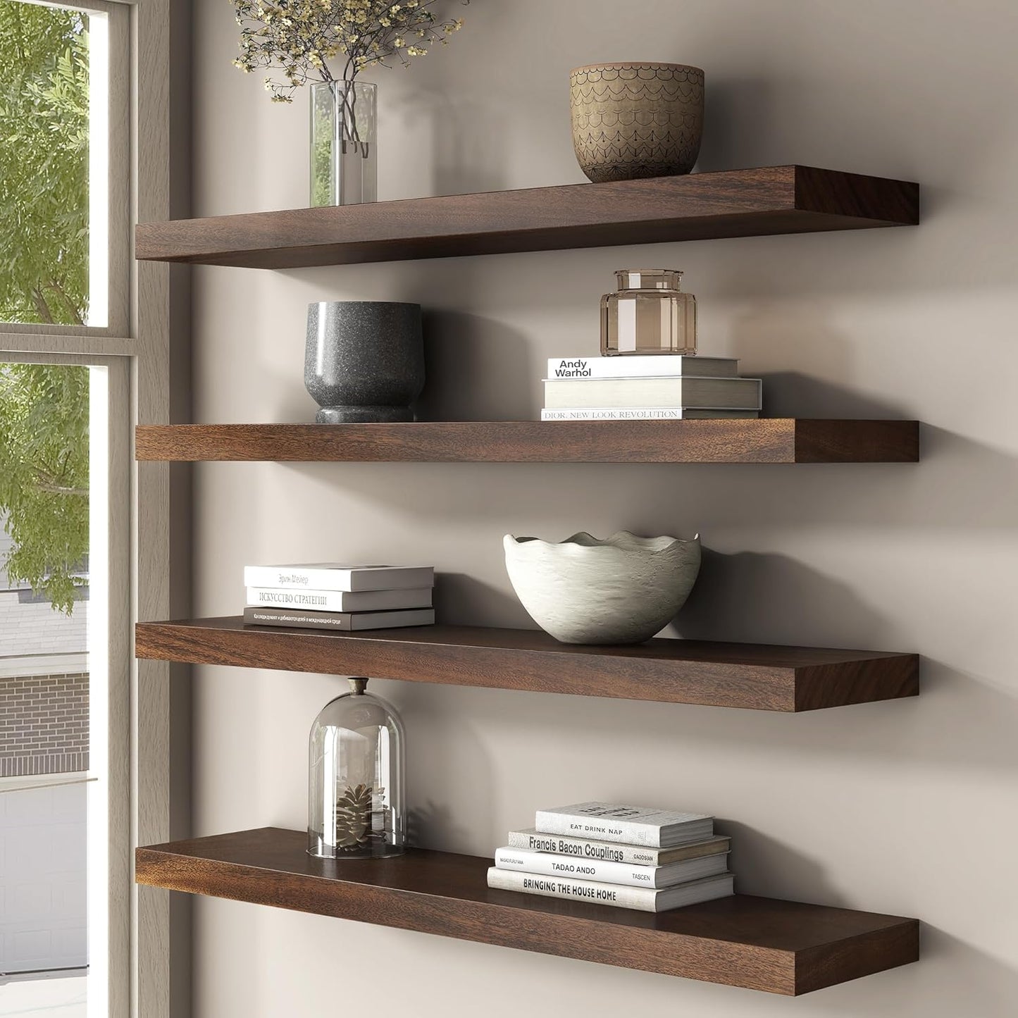 Floating Shelves for Wall, USA-Sourced Walnut Wood 48 Inch Long Wall Shelves, Natural Wooden Wall Mounted Picture Ledge Shelf, Nursery Book Storage Shelf Kids Bookshelf, Display Shelf for Bathroom