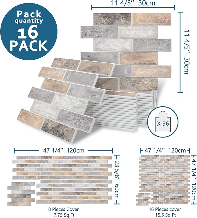 16-Pack 3D Faux Brick Acoustic Wall Panels, 11.8" x 11.8" PET Soundproof & - Image 2