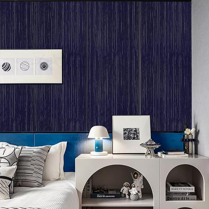 Navy Blue Grasscloth Peel and Stick Wallpaper Texture Contact Paper A Set of - Image 5