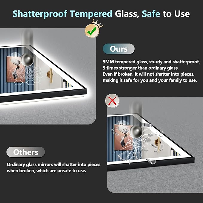 57x36 Black Framed LED Bathroom Mirror - Image 8