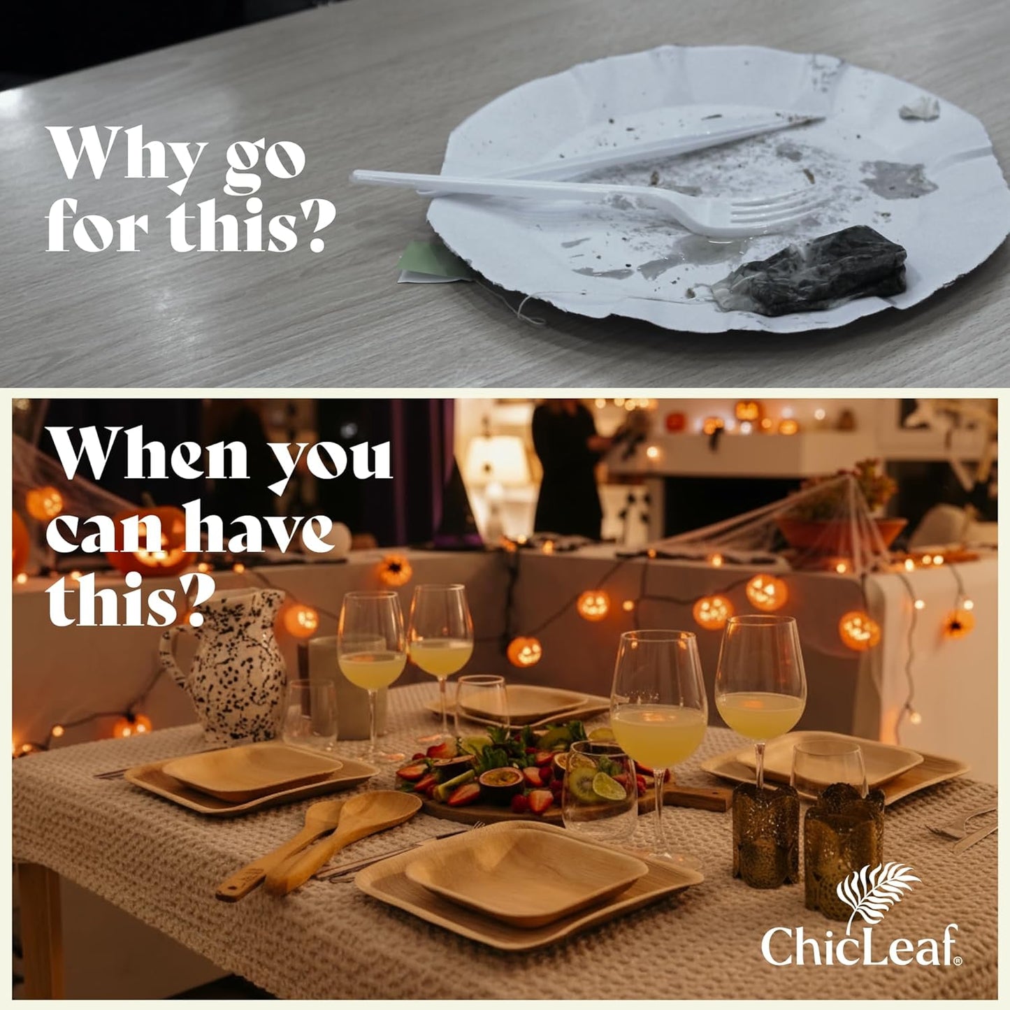 Chic Leaf Palm Leaf Disposable Bamboo Plates – Square, Biodegradable & Compostable Party Plates for Weddings, Parties & Events - Disposable Platter (10", 20 Pack)