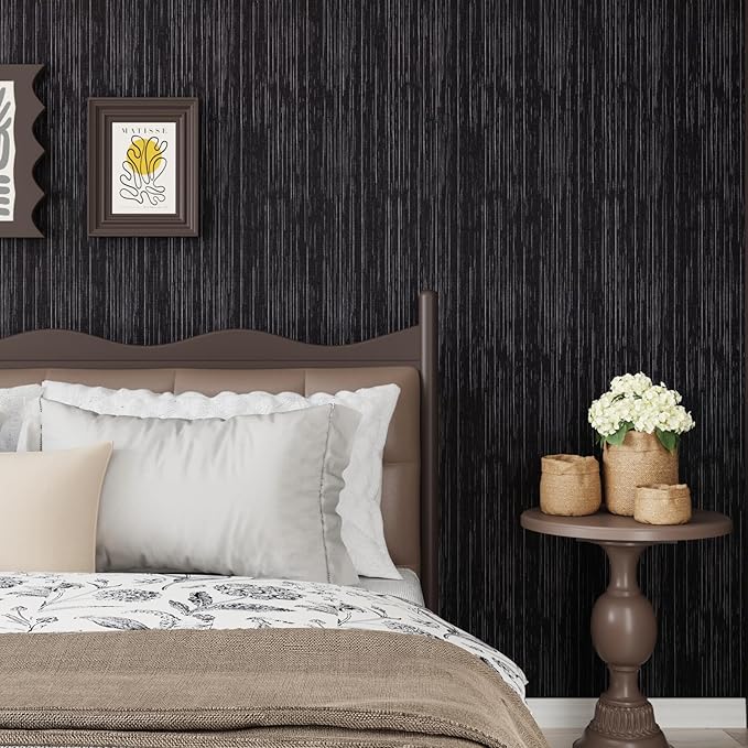 CRE8TIVE Black Grasscloth Peel and Stick Wallpaper Textured Woven Linen Fabric - Image 7