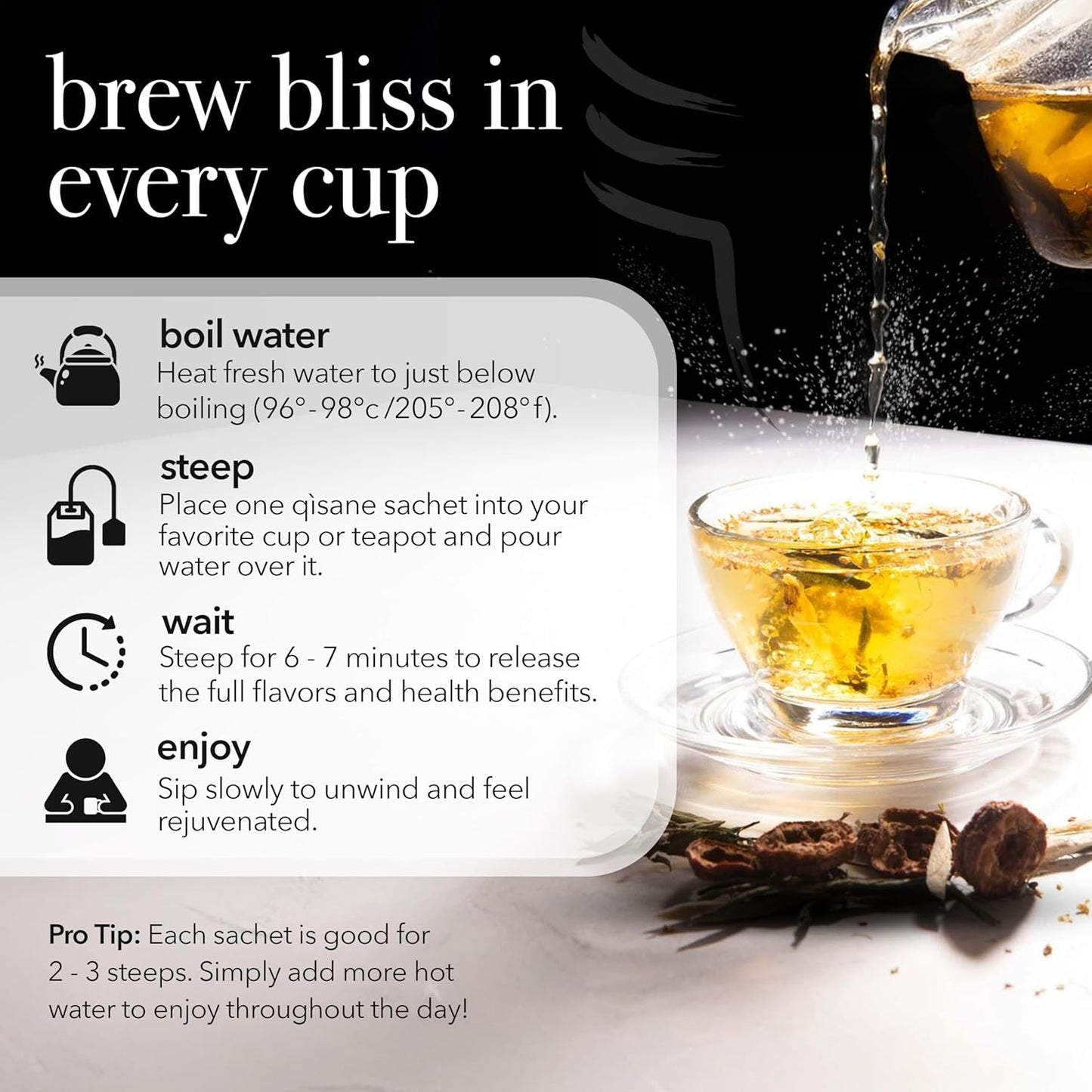 qìsane Hawthorn Berry Tea Bags with Osmanthus Flower - Dried Hawthorn Berries, Osmanthus Plant, Lemongrass & Ginger Loose Leaf Tea to Help Support Digestion & Easy Breathing - 10 sachets (~30 cups)