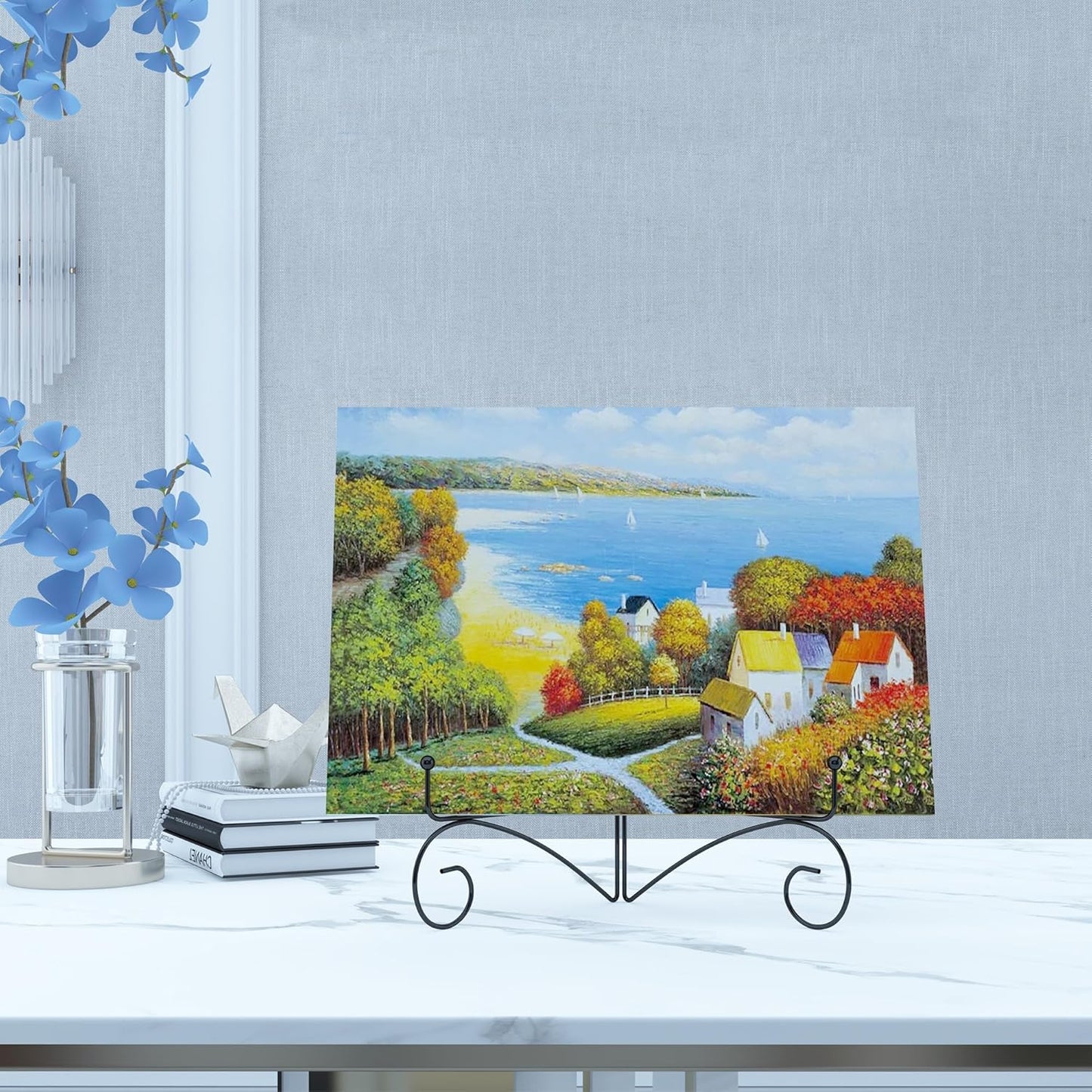 Iron Plate Stand for Display with Folding Design, Picture Stands for Tables, 12 Inch Large Easels for Displaying for Book, Art Piece, Photo and Platter, 12’’ Black