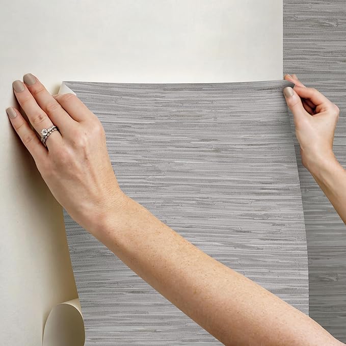NuWallpaper Grey Grassweave Peel and Stick Wallpaper, Textured Removable - Image 7